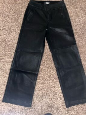 Paige Black Faux Leather Wide Leg Pants